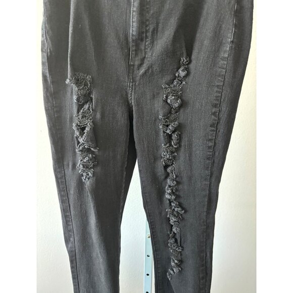 Distressed Jeans 13 Black Skinny High Waist Grunge Streetwear Urban Chic - Picture 5 of 12